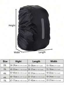 1pc 15-75L Black Backpack Rain Cover - Waterproof, Stain-Resistant, Dust-Proof - Foldable Reflective Protective Cover, Suitable For Outdoor Activities, Hiking, Climbing, Commuting, School, Home And Travel Storage - Black - View 2