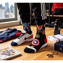 2 Pairs Men's Embroidered Cartoon Pattern Ankle Socks, Sports Socks, All Season, European Size, Comfortable Breathable Durable, Vibrant Colors, Suitable For Daily Wear, Quality Fabric Won't Cause Foot Discomfort - Black and White - View 1
