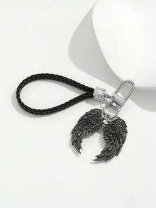 1pc Fashionable European & American Vintage Personalized Angel Wing Shaped Keychain Bag Charm Accessory, Suitable For Men & Women Car Key Bag Pendant Decoration - Antique Silver - View 3
