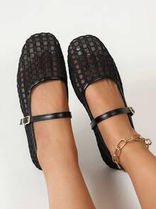Summer New Ballet Style Flat Shoes For Women, Mesh Strap Design, Suitable For Daily Wear And Commuting - Graphite Black - View 3