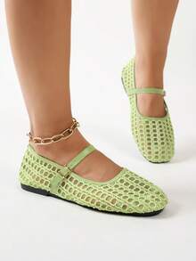 Summer New Ballet Style Flat Shoes For Women, Mesh Buckle Design, Suitable For Daily Versatile Commuting - Lime Green - View 3