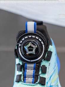 Boys' Rotating Button Sports Shoes, Spring/Autumn Mesh Breathable Running Shoes, Children's Thick Sole Shock-Absorbing Lightweight School Shoes - Blue - View 10