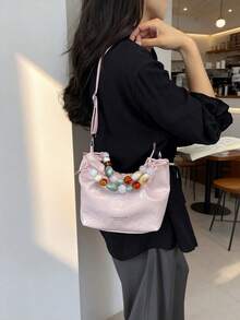 時尚毛絨波希米亞風托特包，女款可愛手提包與錢包，適合冬季 - 粉色 - 查看 6