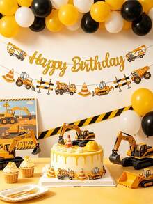 1件裝工程車主題生日派對橫幅，工程車生日派對背景裝飾，工程主題生日派對裝飾，工程車派對背景懸掛橫幅，生日裝飾，居家裝飾，房間裝飾，牆面裝飾，生日派對用品，生日禮物，派對小禮物 - 工程車 - 查看 4