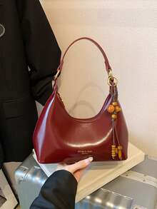 Elegant Retro Exquisite Gentle Atmosphere Crescent Bag With Gourd Pendant Design, Simple And Stylish, Personalized And Niche Design Sense Shoulder Bag - Red - View 12