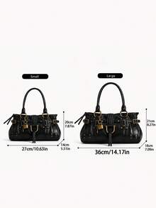 Bolso de hombro vintage con cierre para mujer, bolso tote de axila con diseño de patchwork y hebilla de remache, bolso de mano casual de gran capacidad con cierre de metal, bolso bandolera, elegante, multifuncional, ligero y duradero, nuevo bolso para mujer - Negro - View 3