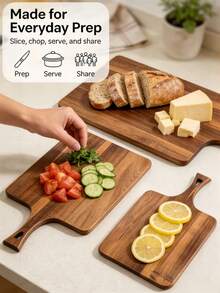 1pc Acacia Wood Cutting Board With Handle, Chopping Board, Kitchen Utensil, Can Cut Vegetables, Meat, Fruit, Bread Board, Cheese Board, Can Be Used As Cold Platter, Appetizer Preparation, Outdoor Camping Board, Perfect For Home Decor, Kitchen Accessories, Kitchen Utensils, Kitchen Cutting Board, Easy To Clean, Ideal Gift For Housewarming, New Year, Mother's Day, Cooking Enthusiasts - View 3