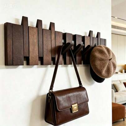 Wooden Piano Key Wall Hooks, Foldable Coat Rack, No-Drill Wall-Mounted Storage Rack, Suitable For Entryway And Bedroom, Decorative Hidden Wall Storage Rack, Can Hang Hats, Bags, Scarves, Multi-Functional Wall Storage Hooks