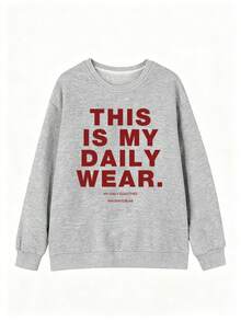 Women's Crew Neck Sweatshirt, New Autumn/Winter Letter Print, Casual Versatile Loose Fit Top, Fashionable Daily Wear - Dark Gray - View 3