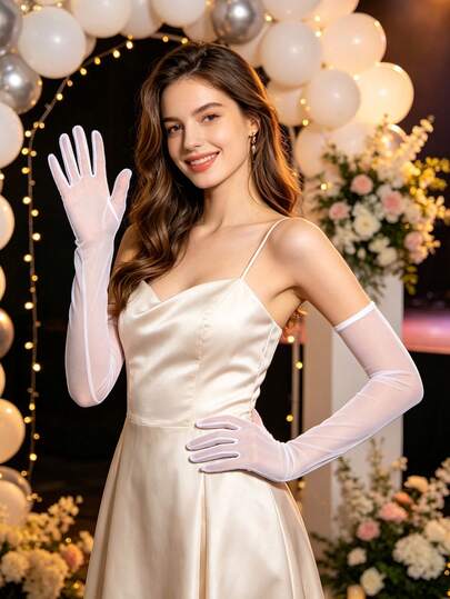 1 Pair Women's Sexy Lace Mesh Breathable Arm Sleeves, Elegant Stretchy Semi-Transparent Gloves, Suitable For Halloween, Balls, Parties, Nightclubs, Br