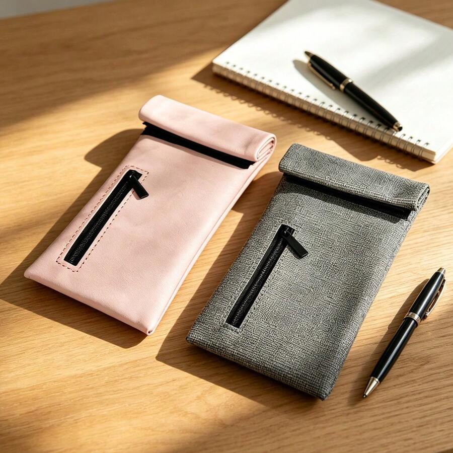 Minimalist Adhesive Style Discount Smoking Accessories Storage Bag, Portable ID Card & Lipstick Organizer, Sealed Travel Storage Pouch, Grey/Pink 2 Colors Available! Essential For Smokers! Holiday Gift! Valentine's Day Gift! - 1 - View 1