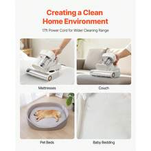 Mattress Vacuum Cleaner, 550W Bed Vacuum Cleaner With 18Kpa Powerful Suction And Dual Dust Bin, HEPA Filter & Heating, Ultrasound Tech & Cleaning Lights, Handheld For Bed, Sofa, Corded, White - White - View 6