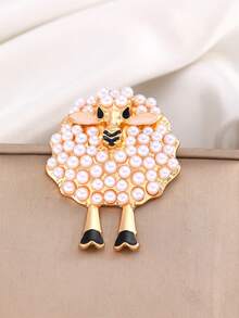 1pc Exquisite Sheep-Shaped Faux Pearl Brooch - Elegant Rhinestone Inlaid Fashion Accessory Suitable For Scarves, Sweaters, Dresses And Coats - Perfect Decoration For Any Occasion - White - View 2