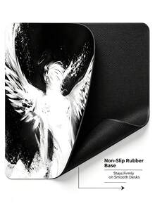 Mouse Pad Gamer Grande com Arte de Asa de Anjo em Tinta Preto e Branco, 3 Tamanhos, Superfície de Tecido Liso, Base de Borracha Antiderrapante, À Prova d'Água, Resistente a Manchas, Borda Costurada com Precisão, Tapete de Mesa para Laptop, PC, Escritório e Jogos - Visão 7