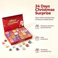 24-Day Christmas Countdown Advent Calendar With 24 Natural Raw Crystal Gemstones, Rock Mineral Specimen Assortment, DIY Collectible Educational Scienc - Christmas Countdown Box - View 7