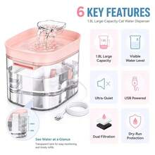 New Automatic Circulating Water Dispenser For Cats And Dogs, Runs Quietly, USB Powered, Filtered Oxygenated Water, Easy To Clean, Suitable For Cats And Dogs, Large Capacity, Halloween And Christmas Gift, Battery Not Included. - 1.8L - View 2