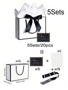 4件組禮品袋套裝，包含1個禮品袋、1張棉紙、1條緞帶和1張卡片，購物袋，附手柄包裝袋，蝴蝶結裝飾手提袋，高檔紙袋，適合女孩婚禮派對、聖誕節、感恩節、新年、婚禮、生日禮物包裝袋，情人節伴娘女友派對禮物，情人節及其他場合 - 彩色 - 查看 27