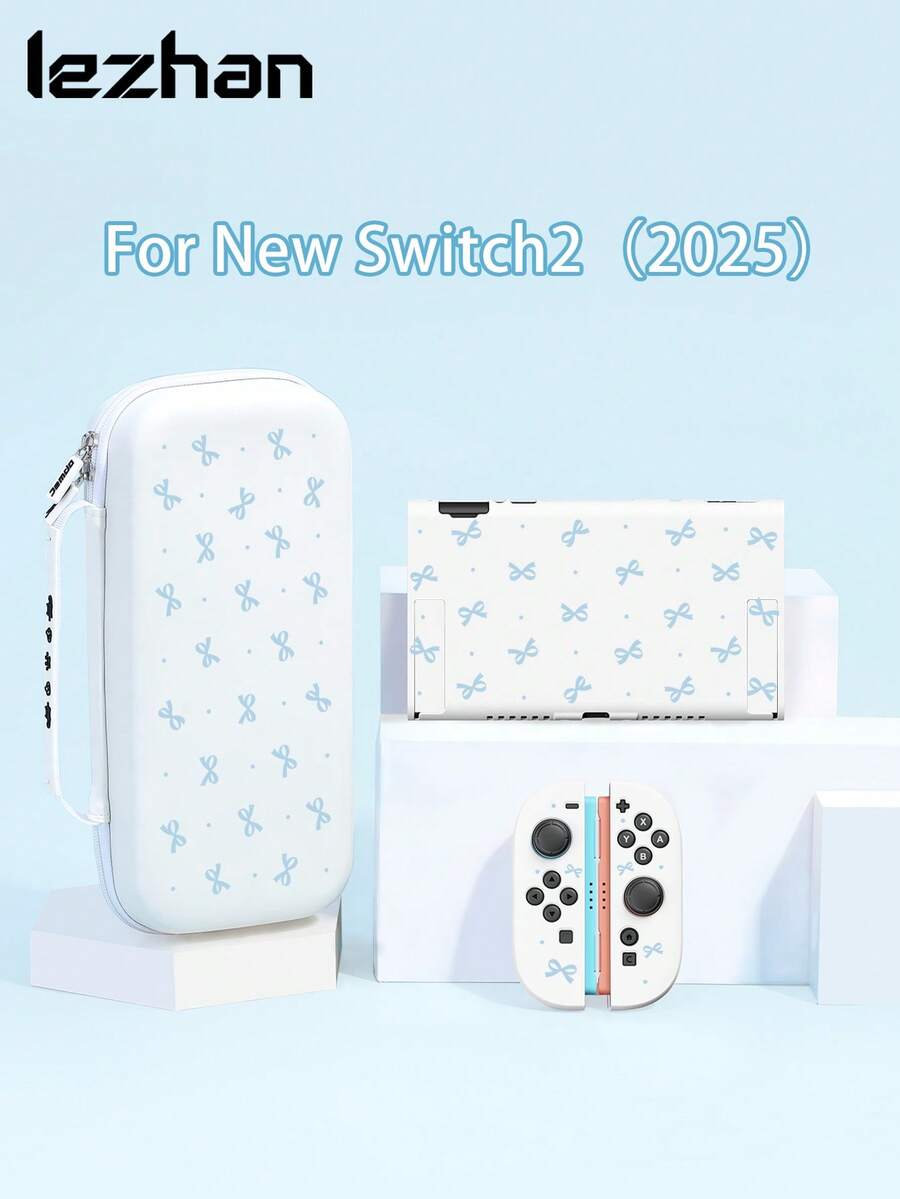 Protective Case Compatible With Switch 2 (2025), Blue Polka Dot Bow Pattern Protective Case, Compatible With Switch 2/Switch NS/Switch OLED/Lite, Switch Game Console Accessories, Full Set, Storage Bag, Card Slot Dock Shell, Best Gift Compatible With Switch Players - Multicolor - View 1