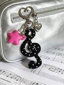 1pc Korean Ins Vintage Sweet Polka Dot Fabric Musical Note Keychain, Pentagram Heart Star Musical Note Bag Charm - Multicolor - View 12