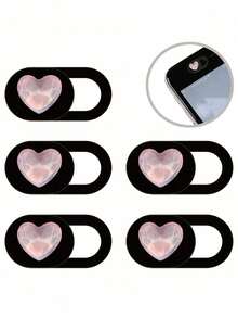 1/3/6pcs Pink Heart-Shaped Camera Cover Slide, Waterproof Shockproof Scratch-Resistant Full Coverage For Phone And Computer Lens - Pink - View 7