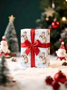1 Roll Of Christmas Gift Wrapping Paper Featuring A Christmas Capybara And Snowman Pattern; Made Of Coated Paper; Dimensions: 43 Cm X 300 Cm; Suitable For Christmas Gift Wrapping, Party Decorations, Gift-Giving, And Christmas Crafts. - A - View 5