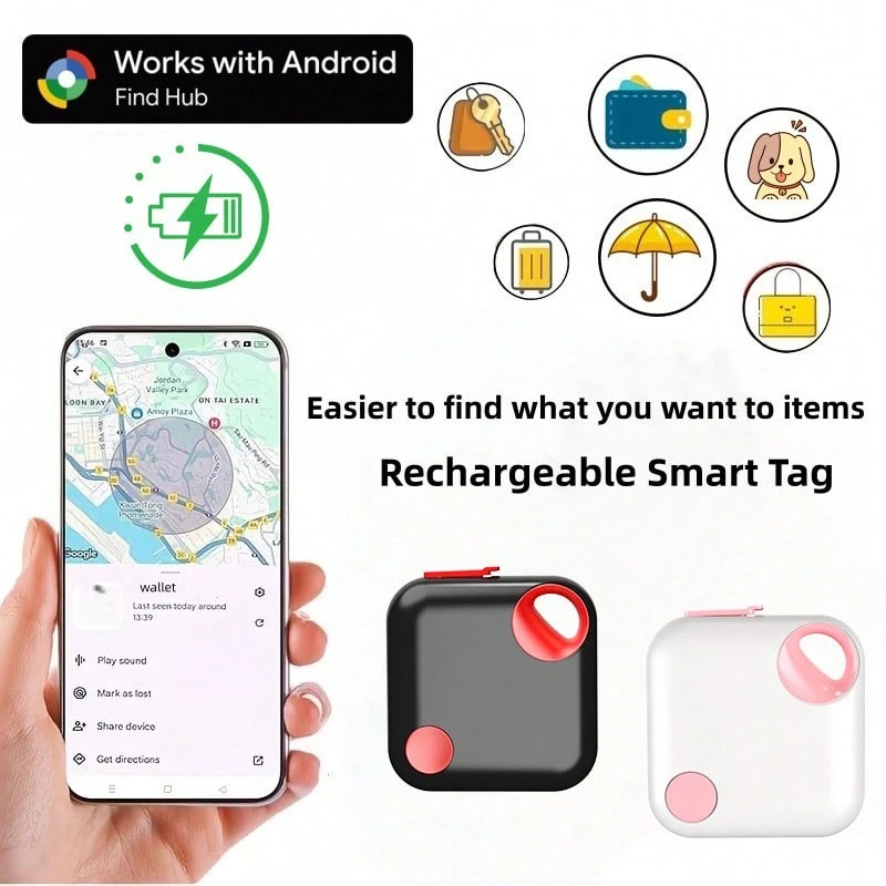 RSH Rechargeable Smart Tag, Compatible With Android Find Hub App (Android Only), Wireless Smart Tracker, Global Positioning Anti-Loss Device, Key Finder, Suitable For Keys, Bags, Wallets, Luggage, Pets, Privacy Protection And Multi-User Sharing - Multicolor - View 1