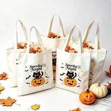 1/5/10pcs Cute Pumpkin Ghost Skeleton Bat Spider Black Cat Little Devil Lantern Pattern Halloween Theme Reusable Fabric Tote Shopping Bags Trick Or Treat Bags, Small Batch Multi-Piece Set Trick Or Treat Bags Storage Bags, Essential Halloween Shopping Gift Packaging Bags, Suitable For Christmas Decoration Indoor Outdoor Yard Garden Lawn Entrance Small Gifts, Essential Halloween Party Small Gift Storage Bags Gift Bags - Multicolor - View 31