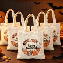 1/5/10pcs Cute Pumpkin Ghost Skeleton Bat Spider Black Cat Little Devil Lantern Pattern Halloween Theme Reusable Fabric Tote Shopping Bags Trick Or Treat Bags, Small Batch Multi-Piece Set Trick Or Treat Bags Storage Bags, Essential Halloween Shopping Gift Packaging Bags, Suitable For Christmas Decoration Indoor Outdoor Yard Garden Lawn Entrance Small Gifts, Essential Halloween Party Small Gift Storage Bags Gift Bags - Multicolor - View 41