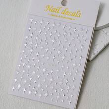 1pc 5D Star Nail Stickers, Luxury Laser Silver Self-Adhesive Cute Nail Art Decals Decoration Accessories - Silver - View 2