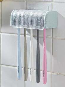 1pc No-Drill Wall-Mounted Toothbrush Holder With Cover,Electric Toothbrush Holder For Bathroom,Toothpaste Storage Rack,5 Slot Self-Adhesive Toothbrush Organizer Suitable For Home,Bathroom Storage Accessories/Cubicle Decor/Bathroom Decor/Home Decor - Multicolor - View 5