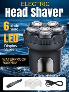 6-Head Electric Shaver For Bald Men, Magnetic Detachable Electric Razor, 6 Floating Rotary Shaving Heads, 800mAh Battery Capacity, LED Power Display, Type-C Charging, IPX7 Waterproof LED Display Wireless Head Shaver, Wet/Dry Use, Suitable For Men's Head And Face, Gift For Husband Or Father, Travel - Multicolor - View 2