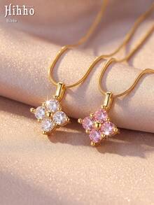 Hihho 1pc Luxury Clover Zirconia Pendant Necklace, Snake Chain, Versatile Daily Commute Elegant Neck Accessory Gift - Four Leaf Clover - View 1