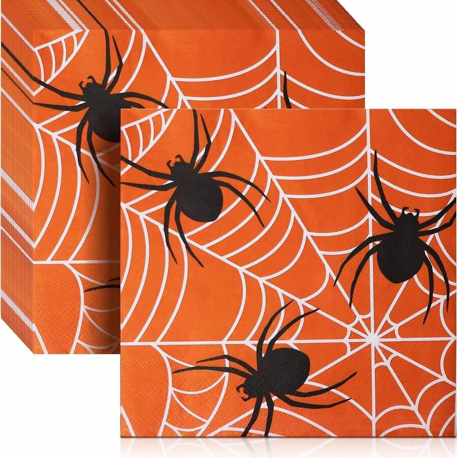 24pcs Halloween Spider Web Theme Party Cocktail Disposable Paper Napkins, Vibrant Medium Size Decorative Dinner Napkins, Holiday Birthday Party Decoration - Multiple Styles - View 1