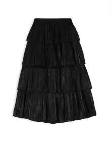 Women's Solid Color Pleated Casual Daily Skirt Black - Black - View 4