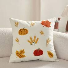 1pc Thanksgiving Maple Leaf Pumpkin Wheat 3D Embroidered Cushion Cover, Full Polyester Faux Linen Fabric, Universal Indoor/Outdoor Throw Pillow Cover, Suitable For Home Sofa Decorative Pillow Cover, Ideal Choice For Bedroom Bed, Chair, Car Matching, No Insert Included - Beige - View 13