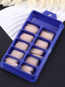 100pcs Translucent Nude Extra Long Boxed Fake Nails, Coffin Square Full Coverage Press-On Nails, Glossy Minimalist Fashion Acrylic Nails, DIY Nail Salon Design, Nail Extension Supplies - Apricot - View 3