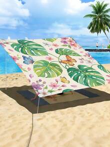 1pc Butterfly And Floral Print Design Sunshade, Outdoor Adventure Sunshade And Canopy, 2D Flat Printed Tent, Washable, Suitable For Garden, Camping, Beach And Other Multiple Scenarios, Comes With 4 Fixing Ropes And 4 Ground Stakes, Frame Not Included - Multicolor - View 2
