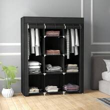 Fabric Wardrobe, With Rails And Shelves - Black - T0001-01-3163 - View 11