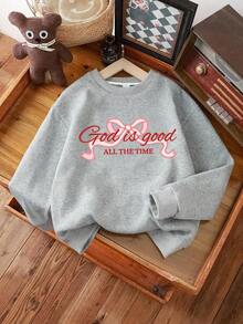 Street Sweet Style Utility Letter Print Crew Neck Sweatshirt + Casual Utility Pants, Women's Versatile Autumn/Winter Daily 2-Piece Set - Grey - View 4