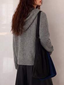 Women's Autumn/Winter Minimalist Versatile Hooded Sweater Jacket Fall - Grey - View 2