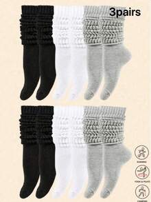 3 Pares/Conjunto de Meias Femininas da Moda até a Panturrilha, Meias até o Joelho, Meias de Barco, Adequadas como Meias Slouch, Artesanato de Tricô de Dupla Camada, Usáveis em Todas as Estações 1/6 Pares - Multicolorido - Visão 6