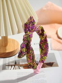 1pc Kids Colorful Sequin Fabric Knotted Headband For Kids Daily School Wear - Multicolor - View 8