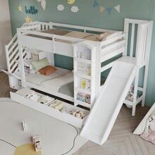 Bunk Bed, Children's Bed, With Picture Book Shelf, Two Drawers On Wheels, And Children's Slide - White - View 5