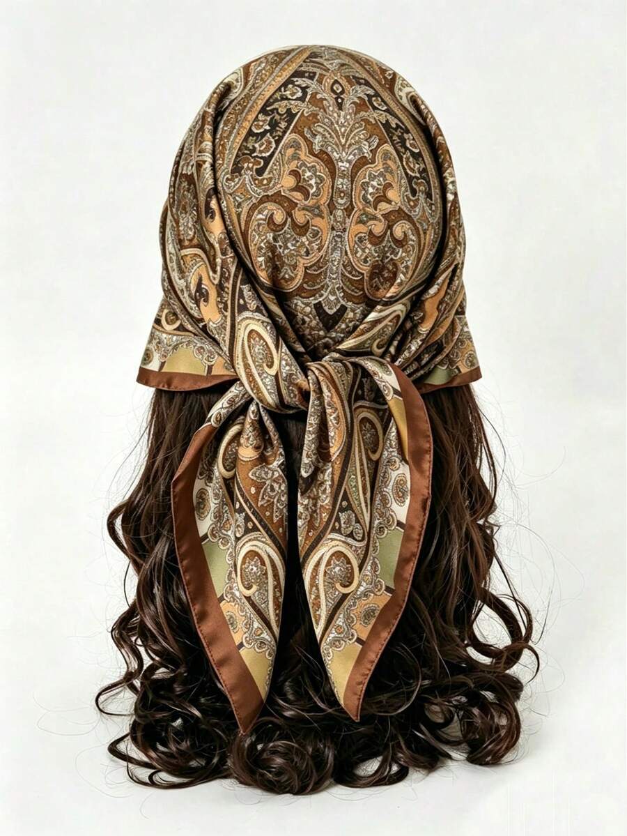 1pc Silky Satin Paisley Pattern Square Scarf, Multi-Use Tie Headband Neck Scarf, Women's Daily Beach Travel Hijab Hair Accessory - Multicolor - View 1