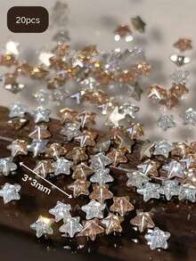 3pcs Random Star Shaped Nail Art Decorations 3D Zirconia Small Star Nail Rhinestones Transparent Champagne Crystal Nail Decor Suitable For Christmas And Daily Manicure - Multicolor - View 4
