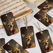 50pcs Vintage Christmas Reindeer Gift Tags With Jute Rope - Holiday Deer Pattern Paper Party Favor Hanging Tags, Suitable For Gifts, Gift Wrapping And Party Decoration, Christmas Gift Wrapping Supplies - A - View 1