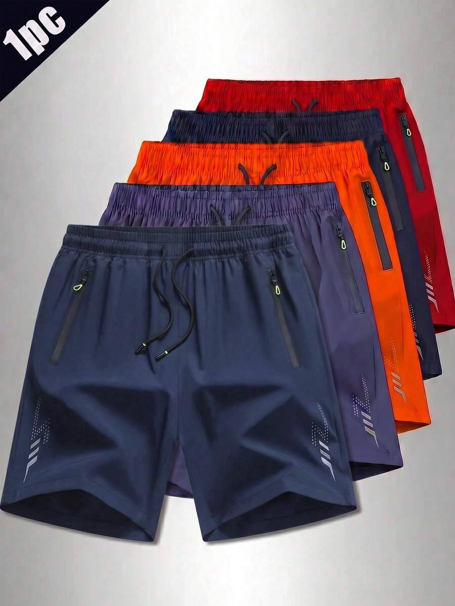 Men's Quick-Dry Workout Shorts,Stretch And Breathable Training Shorts With Zippered Pockets And Reflective Strips,Suitable For Workout And Training - Navy Blue - View 1