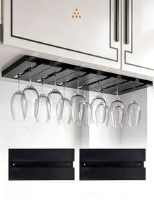 Under Cabinet Wine Glass Rack, No-Drill Under Cabinet Wine Glass Storage Rack, Stemware Rack, Wine Glass Stemware Draining Rack, Glassware Drying Rack, Suitable For Kitchen, Bar And Restaurant - Black - View 10