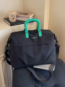Korean Style Casual Large Capacity Colorblock Dopamine Water-Resistant Minimalist Durable Travel Bag With Luggage Strap Sleeve, Adjustable Wide Long Shoulder Strap, Expandable, Business Trip Short Trip Bag, One Shoulder Crossbody Gym Yoga Bag, Student Dorm Shopping Grocery Mommy Maternity Storage Bag, Fresh Sweet Feminine Versatile Portable Women's Travel Bag - Multicolor - View 16