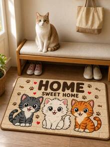 1 Peça Tapete de Entrada Fofo com Estampa de Gatinho de Desenho Animado HOME SWEET HOME 3 Gatos Adoráveis Tapete de Boas-Vindas Tapete de Área de Estimação Fofo Adequado para Porta da Frente Corredor Entrada Sala de Estar Quarto Decoração de Casa para Amantes de Gatos Mulheres Meninas Crianças Presente de Inauguração de Casa Tapete - Bege - Visão 3